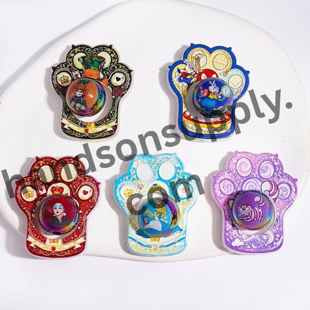 UV-Coated Cat Scratch Frame with Magical Girl Cat and Rabbit Character Printed Round Acrylic Beads Collection Set, Random Mix