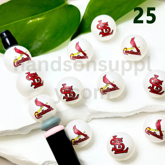 Saint Louis Cardinals Baseball Theme 16MM Frosted White Round Acrylic Beads Random Mix