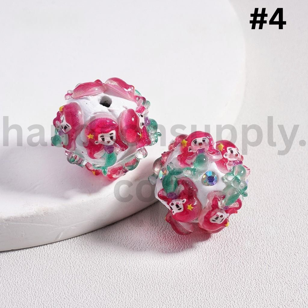 Cute Disney Royal Girl Snow Whit Mermai Tian Rapunze Auror Cinderell Arie with AB Rhinestones Round Clay Beads 20MM