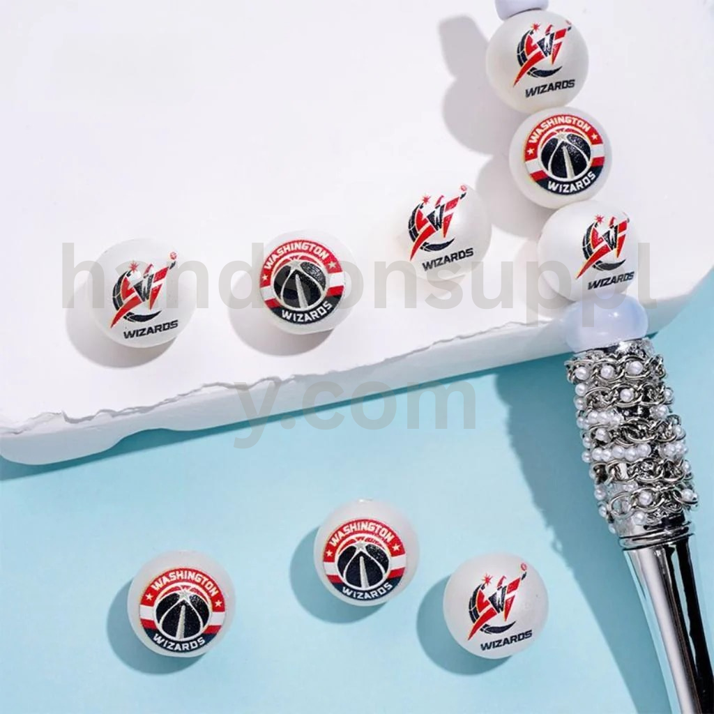 Frosted Matte White Round Acrylic Beads Washington Basketball Theme 16MM Random Mix