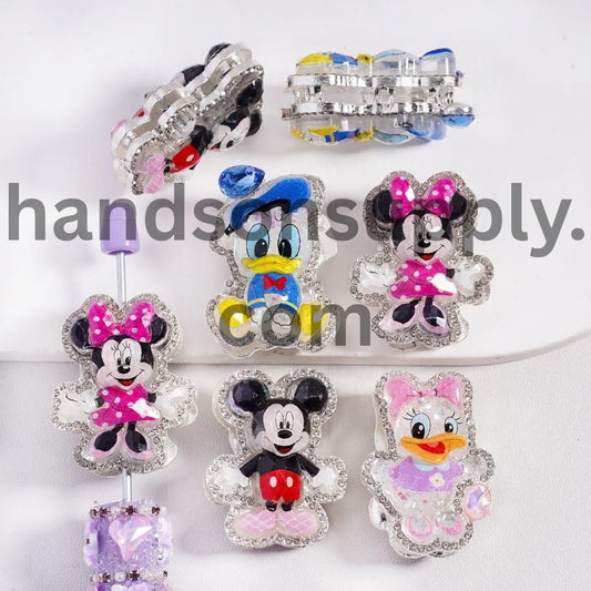 Glittery Girl Boy Mouse & Duck Series Silver Color Metal Beads with Clear Rhinestones