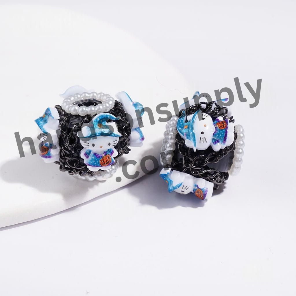 Hand-Made Acrylic Beads Halloween Cute Cat Character Series, w White Pearl & Gun Black Chains, 20MM Multi Colors