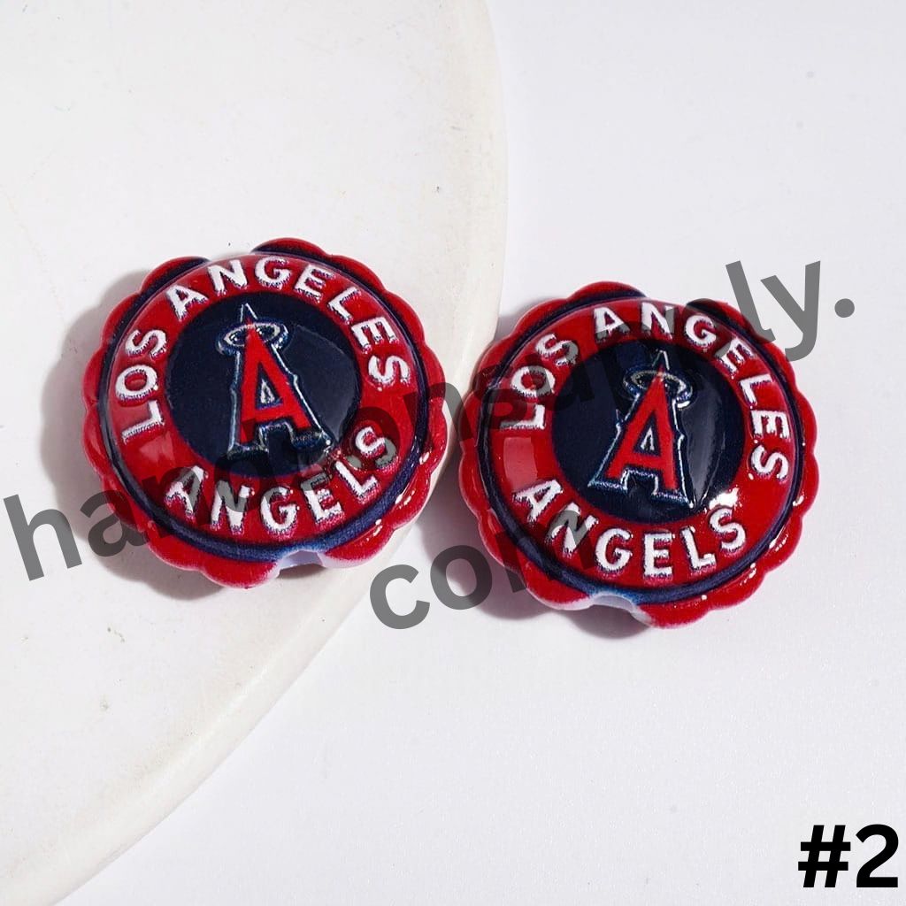 Sporty American Baseball Team Logo Series with Round Shaped with Wavy Border Acrylic Beads, 23*25MM