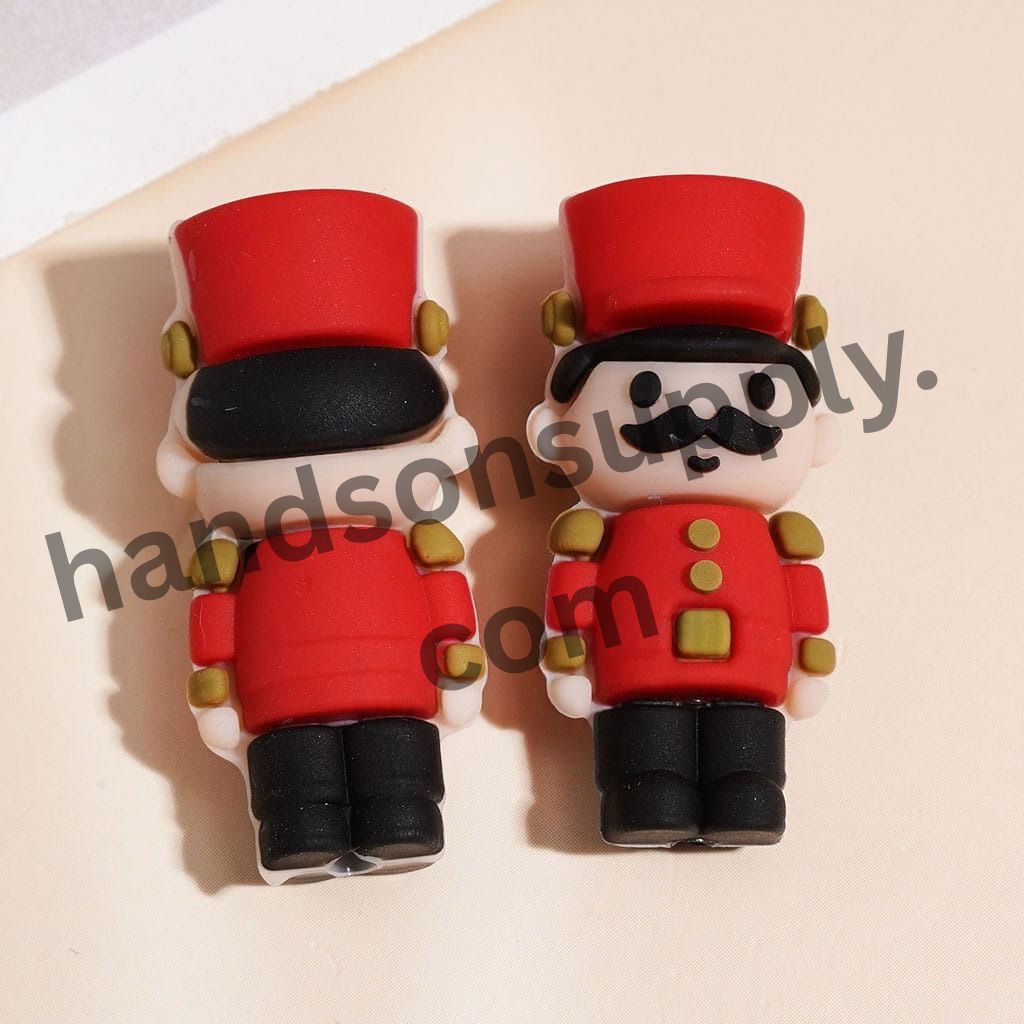 3D Military Guard Wooden Nutcracker Soldier Silicone Focal Beads, Multi Colors Random Mixvv