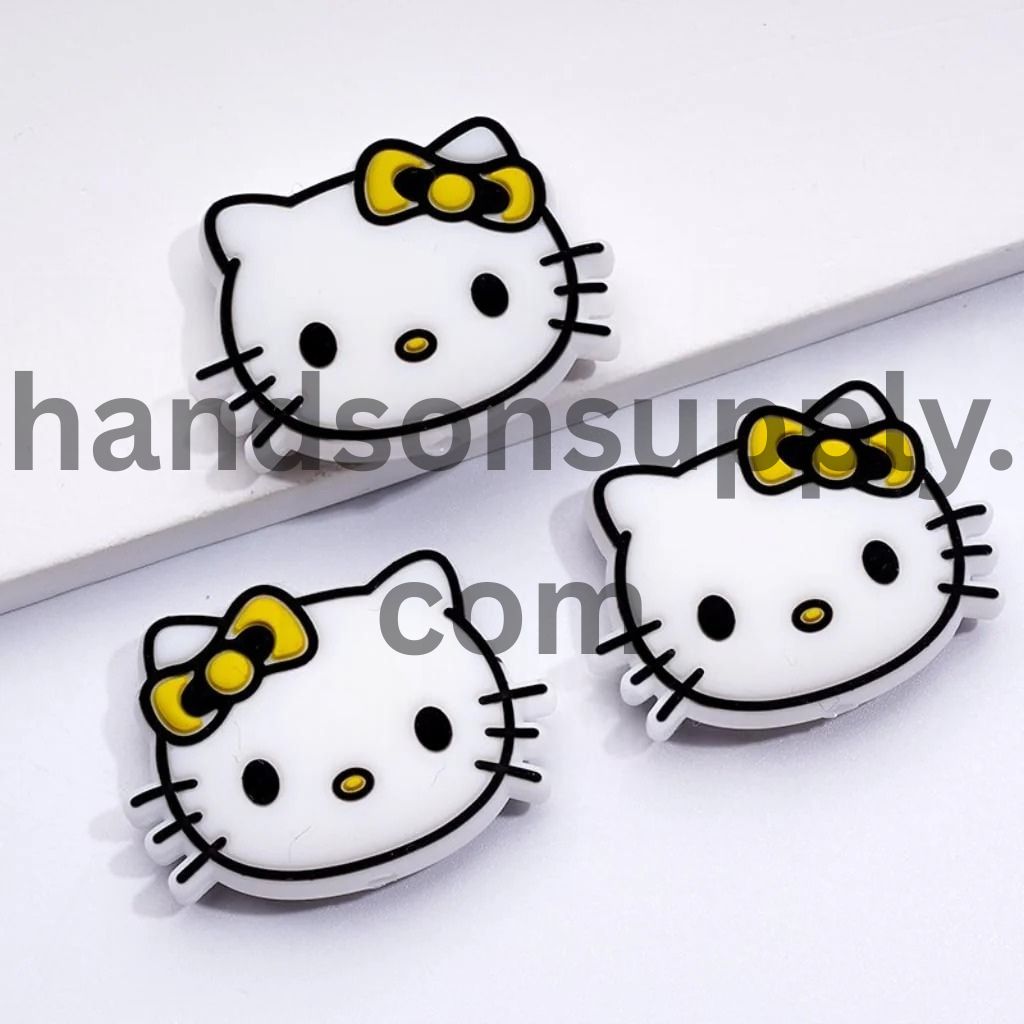 Cute Adorable Cat character Head with Bows Silicone Focal Beads