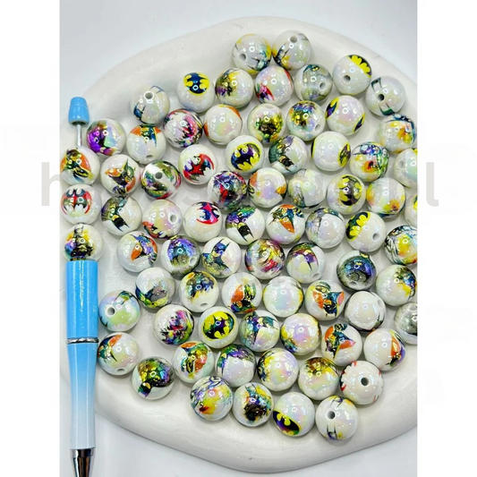 Batma Prints White Round Acrylic Beads, Random Mix, 16MM
