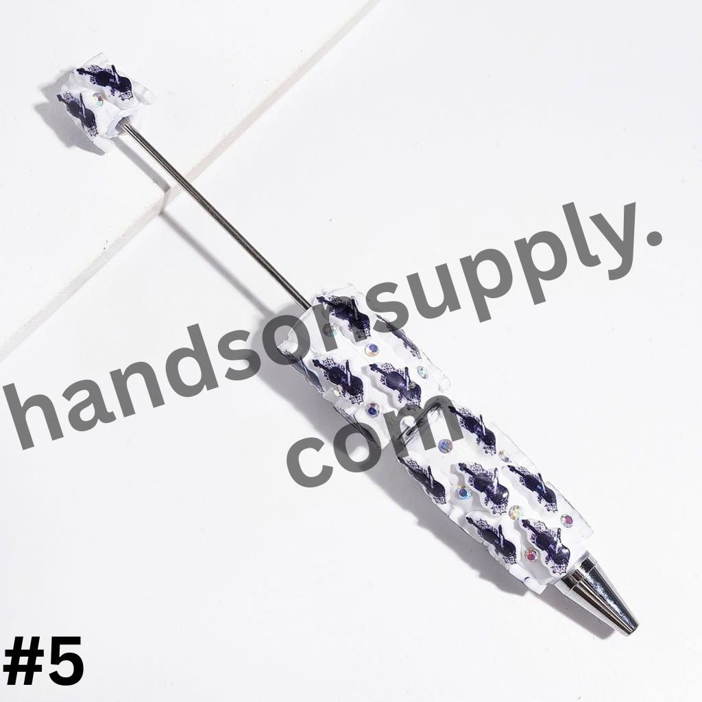 Spooky Iconic Horror Comedy Character American Transnatural Designs, Blue Series with Sparkling AB Rhinestones Beadable Clay Pens, Random Mix