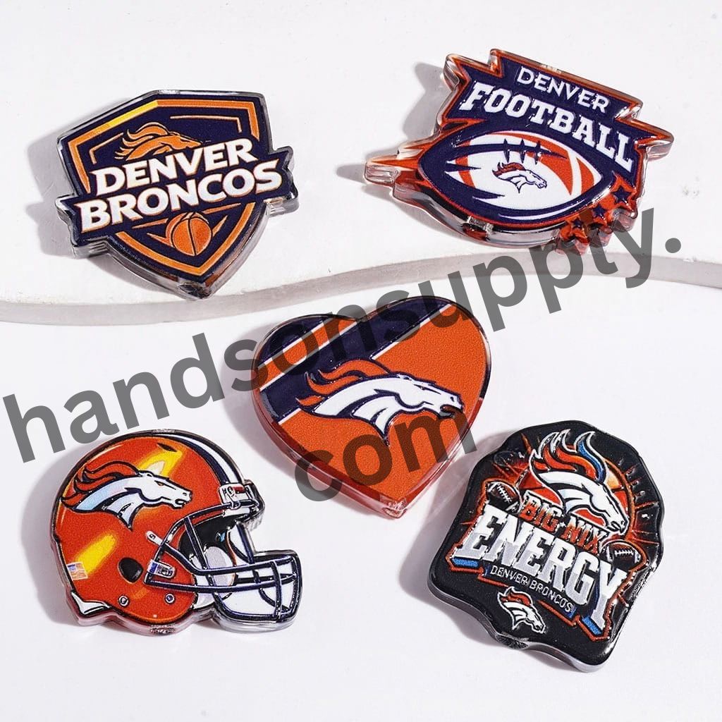 Dynamic Denver American Football Team Acrylic Beads, Diverse Designs, Random Mix