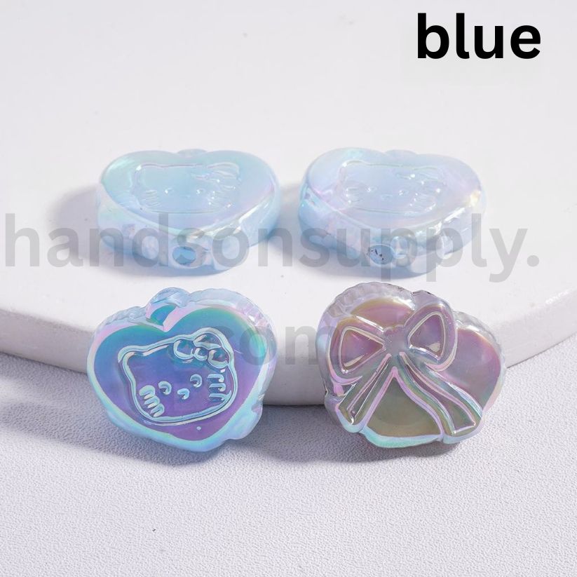UV Coating Luminous Cute Heart with Cute Cat Character Multi-Color Bowknot Prints Acrylic Beads 18*23MM (Single Color is available for 200pcs(Whole Bag) Only)