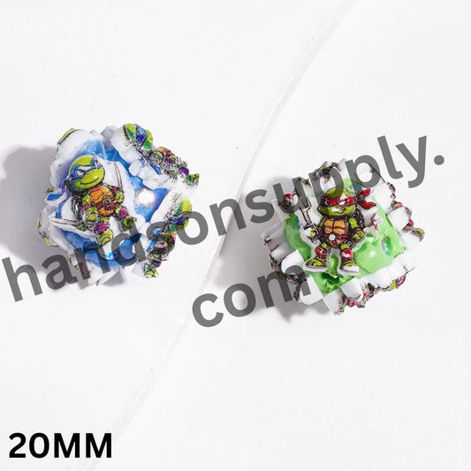 Green Comic Hero Turtle Character with Eye Mask and Knee Pads Clay Beads, 20MM, Random Mix