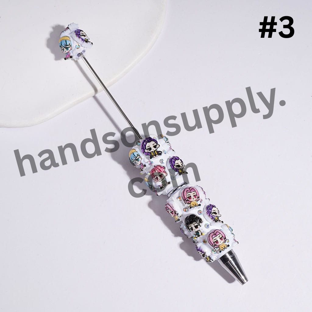 Cute Chibi Anime Girl & Boy Band Character Diverse Hair Colors, AB Rhinestones Beadable Pens, Multi Colors Random Mix
