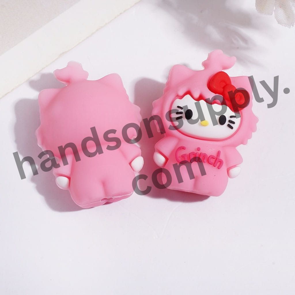 3D Adorable Cat Character in Multi-Color Bowtie and Outfit Silicone Focal Beads, 20*28MM