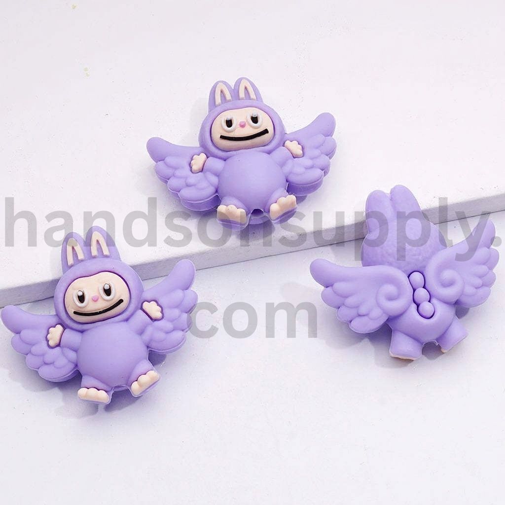 3D Pink White Cute Monster Doll with Wings Silicone Focal Beads