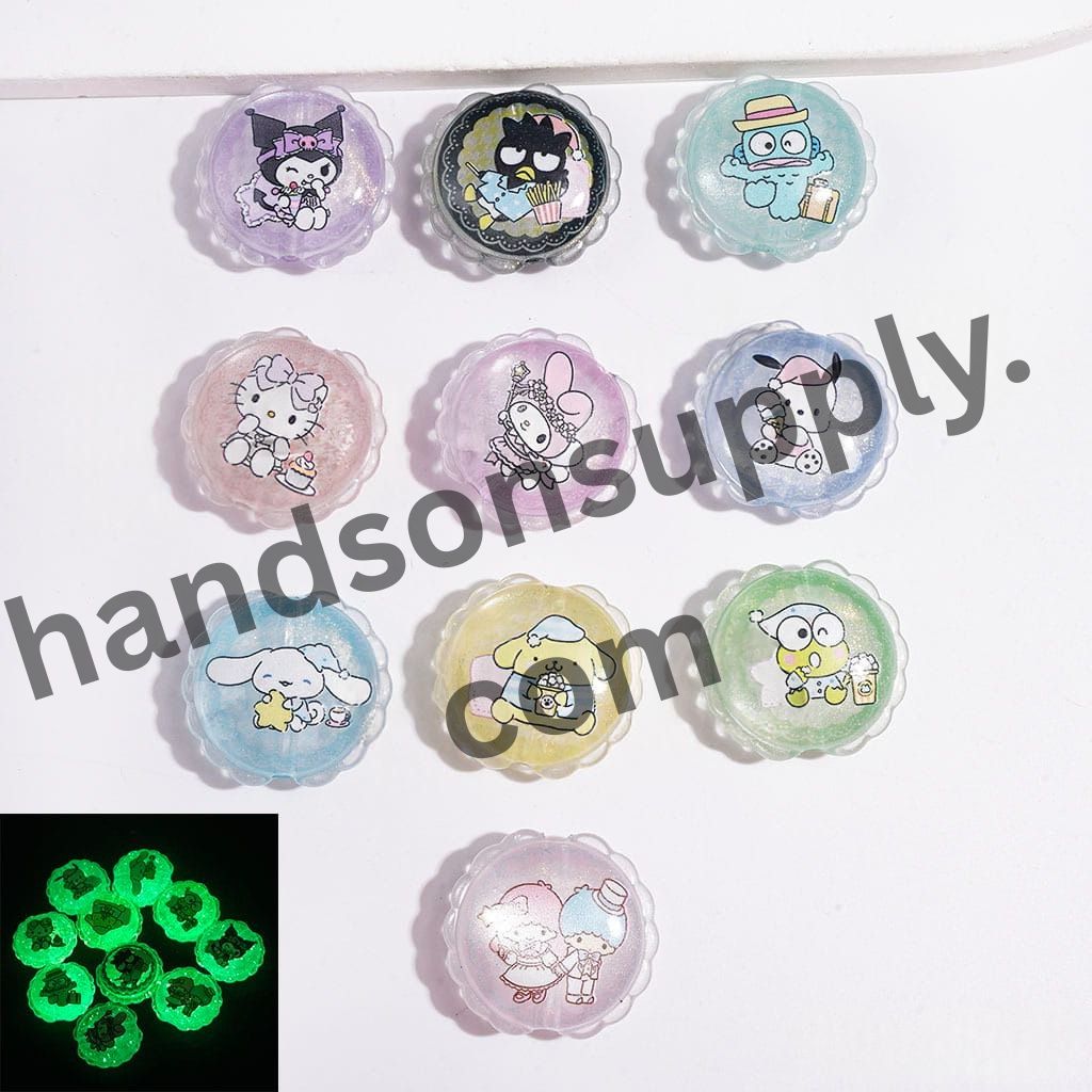Luminous Animal Characters with Gold Glitter and Cat Eye Effects Wavy-Edge Acrylic Beads, 25*23MM, Random Mix