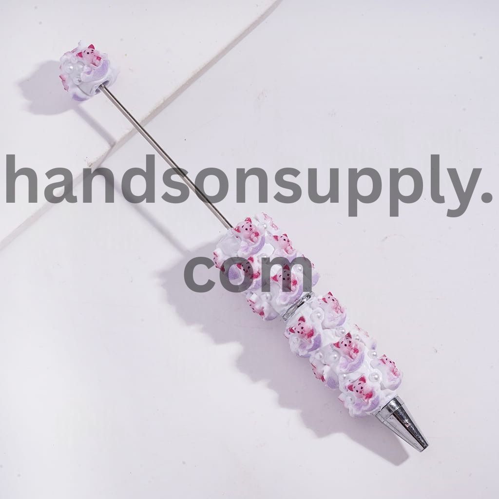 Cute Animation Animal Beadable Clay Pens with Sitting Umbrella Design and White Pearls