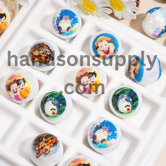 Adorable Anime Chinchilla Character Series UV Coated Glossy Printed Round Acrylic Beads for Bracelets 16MM, Random Mix