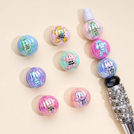 Care Bea Bad Word Pumpkin UV Coating Round Acrylic Beads, Random Mix, 16MM