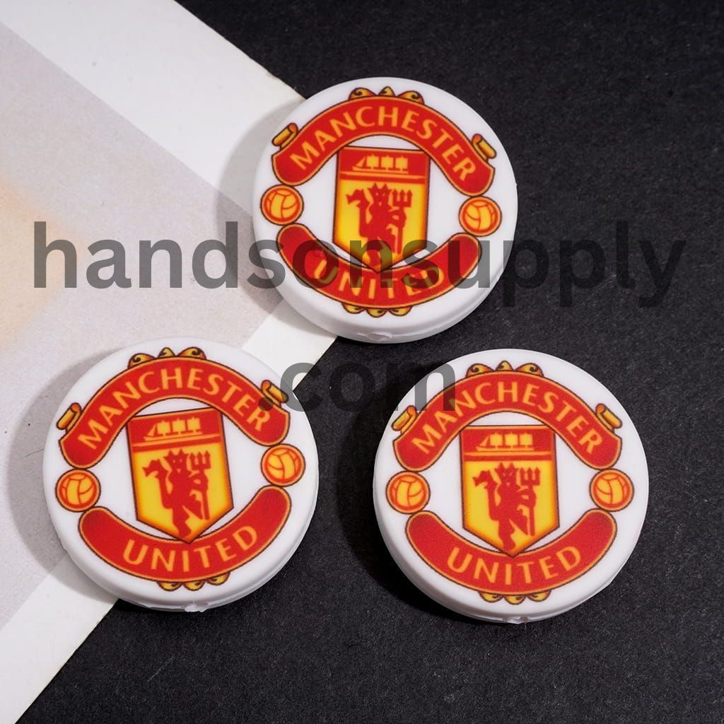 Football Club Logo Design with Manchester Text Sports Series Silicone Focal Beads, 20MM