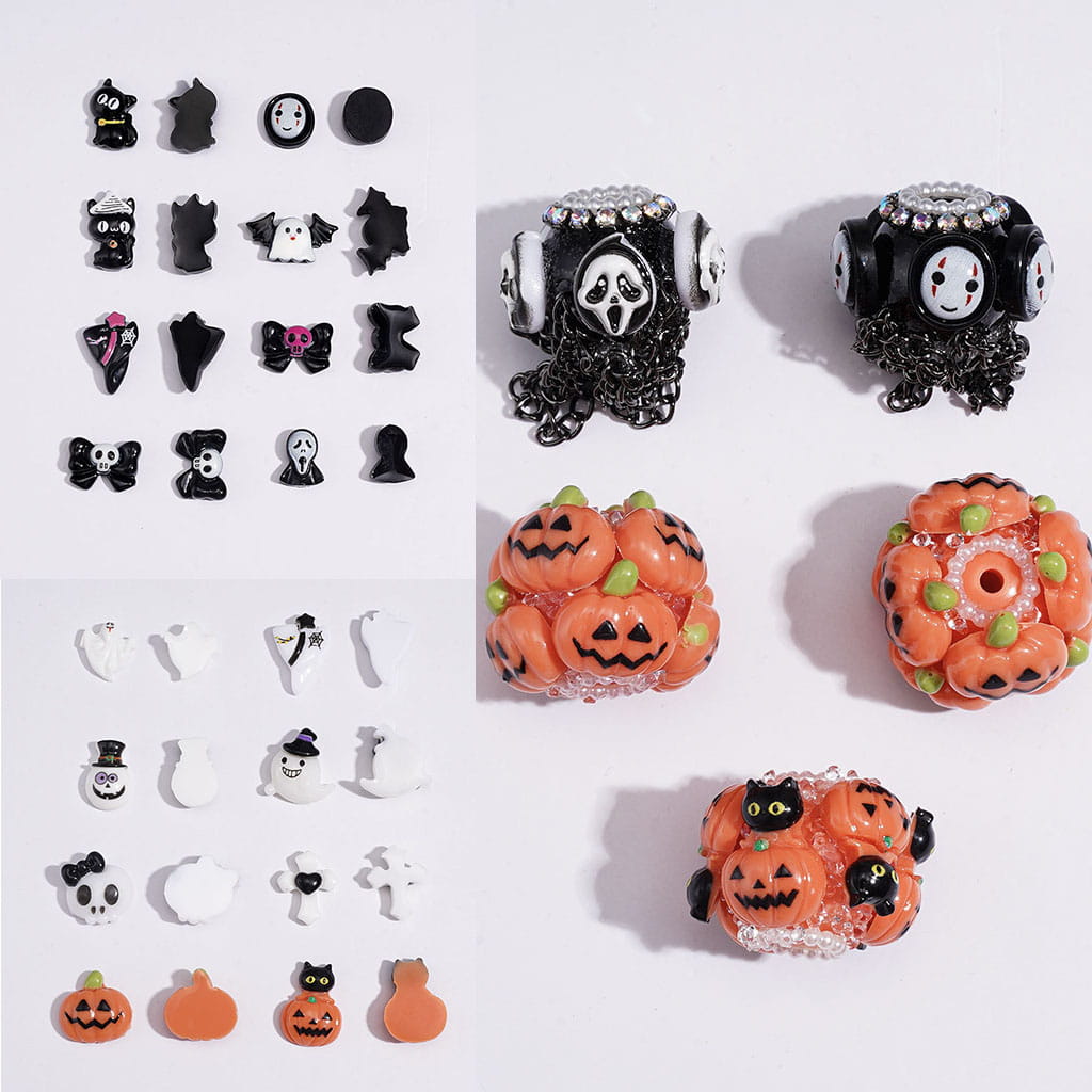 Spooky Festive Series Mini Pumpkin, Bat, Magic Hat, Cat, Cross, Skull, and Bowtie Design Halloween Theme Charms for Jewelry Accessories