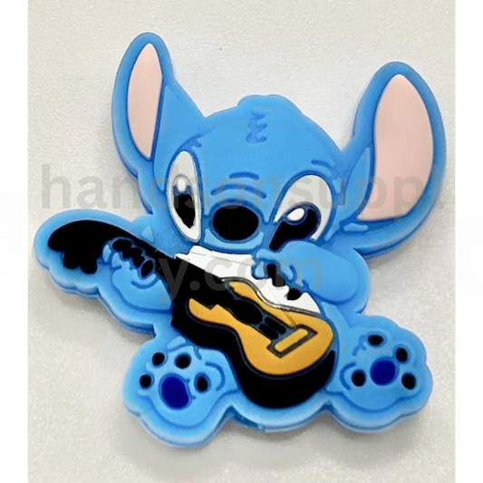 Musical Blue Monster Character with Violin Design Silicone Focal Beads