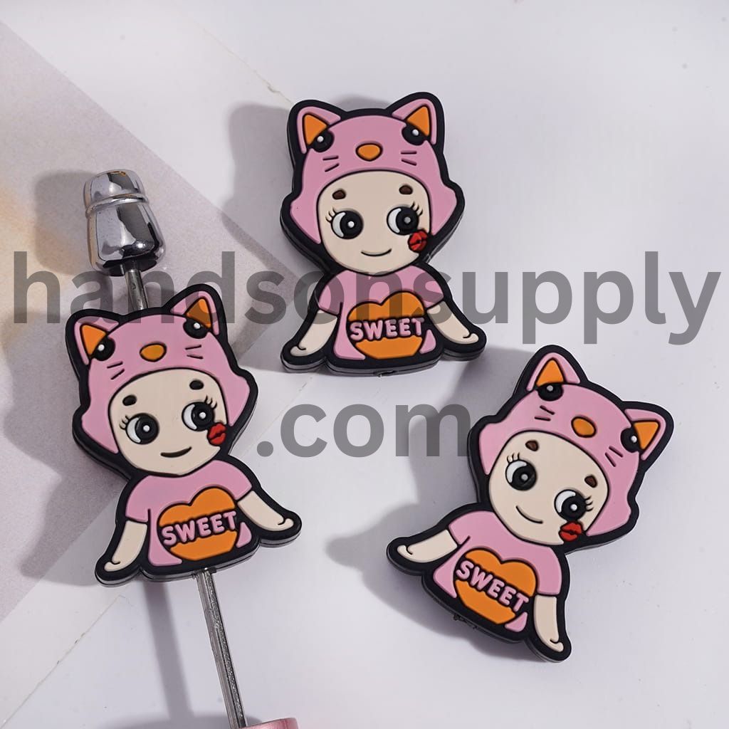 Cute Angel Baby with Animal Hat Text KISS on Chest Silicone Focal Beads