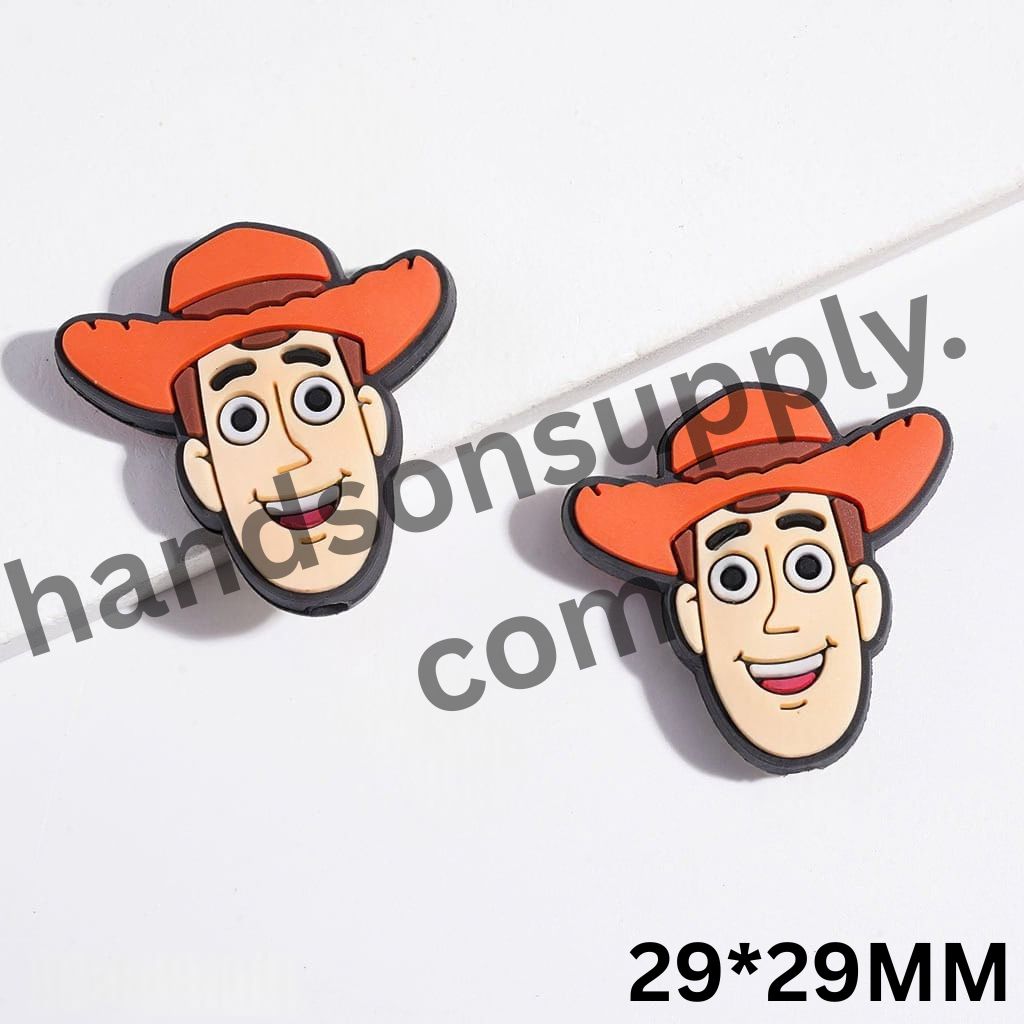 Playful Cowboy Puppet Character's Head with Red Hat Toy Adventure Theme Silicone Focal Bead, 29*29MM