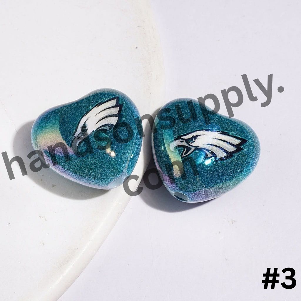 UV-Coated Heart-Shaped American Football Team Logo Series Acrylic Beads, 18*20MM