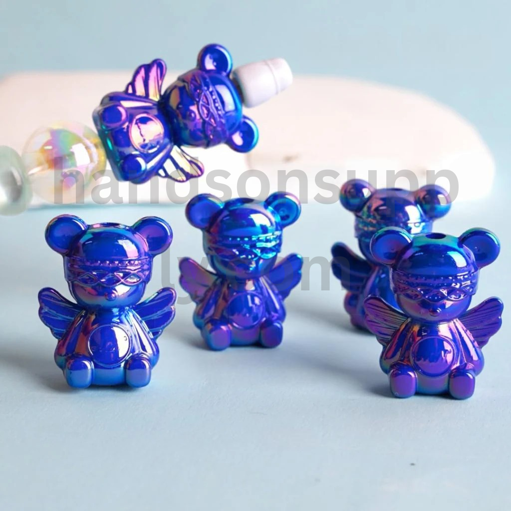 Shiny Colorful Angel Bear UV Coated Acrylic Beads Around 30x24MM