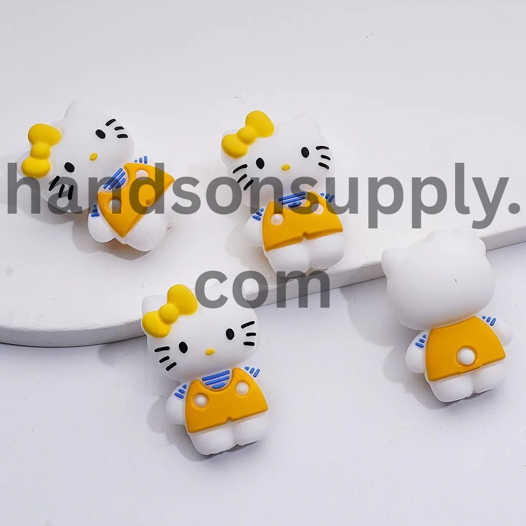 Adorable 3D Cute Cat Character with Bowtie Silicone Focal Beads