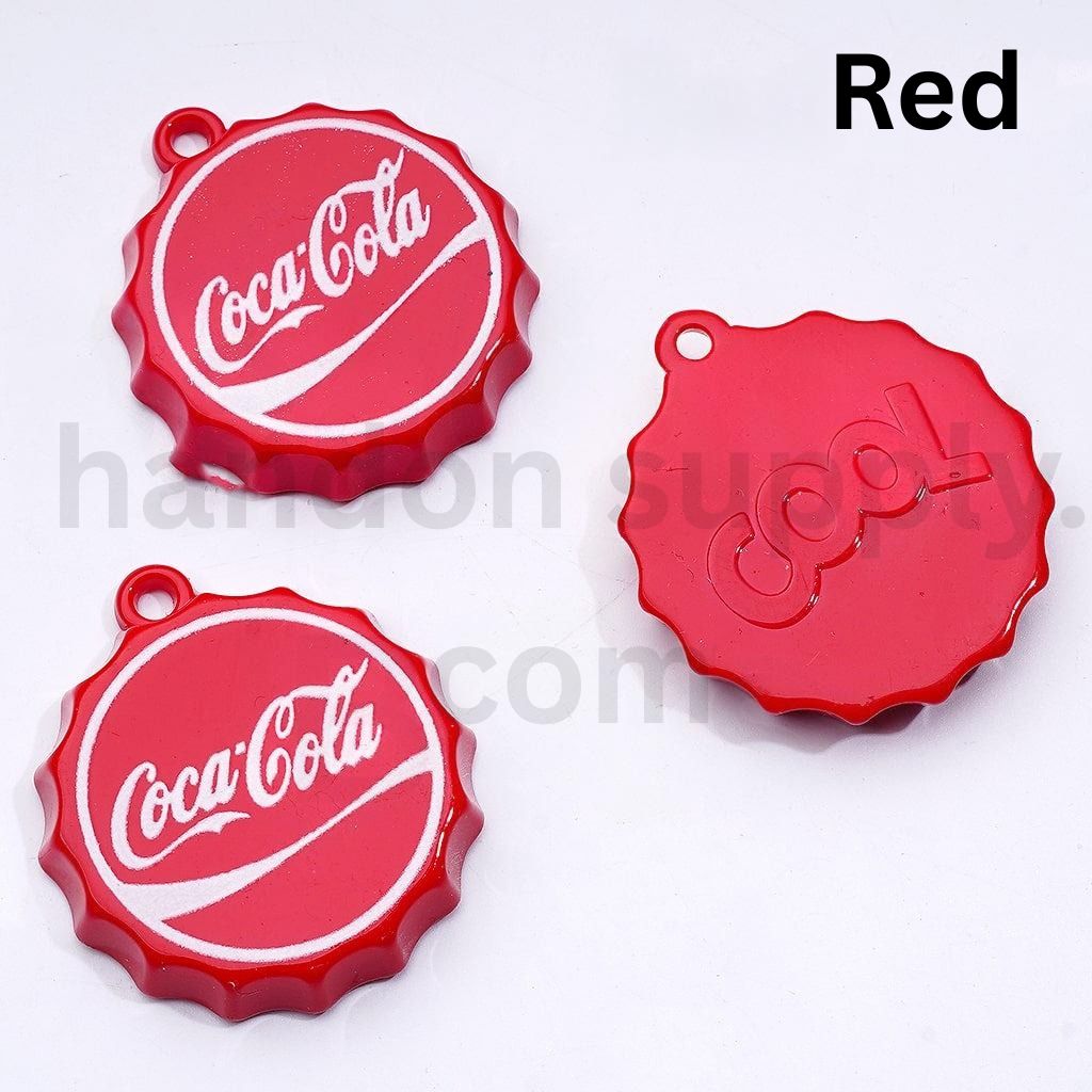 Cute Soft Drink Coc Col Sprit Fant Coke Bottle Lid Cap with Mini Ring Pendant Charm, 37MM
