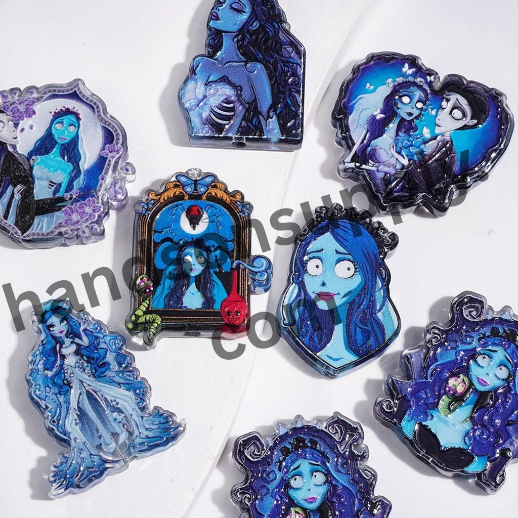 Spooky Blue Halloween Skull Couple Character Series Semi-Transparent Acrylic Beads, Random Mix