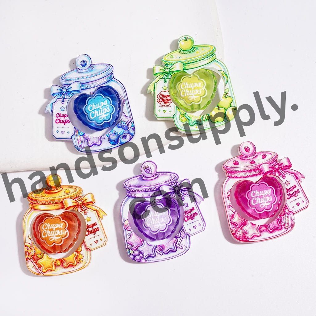 Lollipop Series Printed Hollowed Sweet Candy Jar Frame with Bow Designs & Heart-Shaped Acrylic Beads Collection Set, Multicolor Random Mix