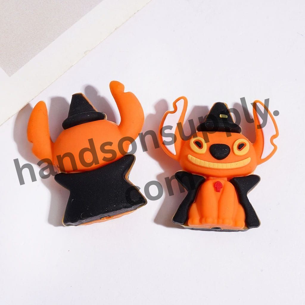 3D Cute Monster Character with Wizard Hat and Horror Face, Halloween Theme Stitch Vampire Silicone Focal Beads