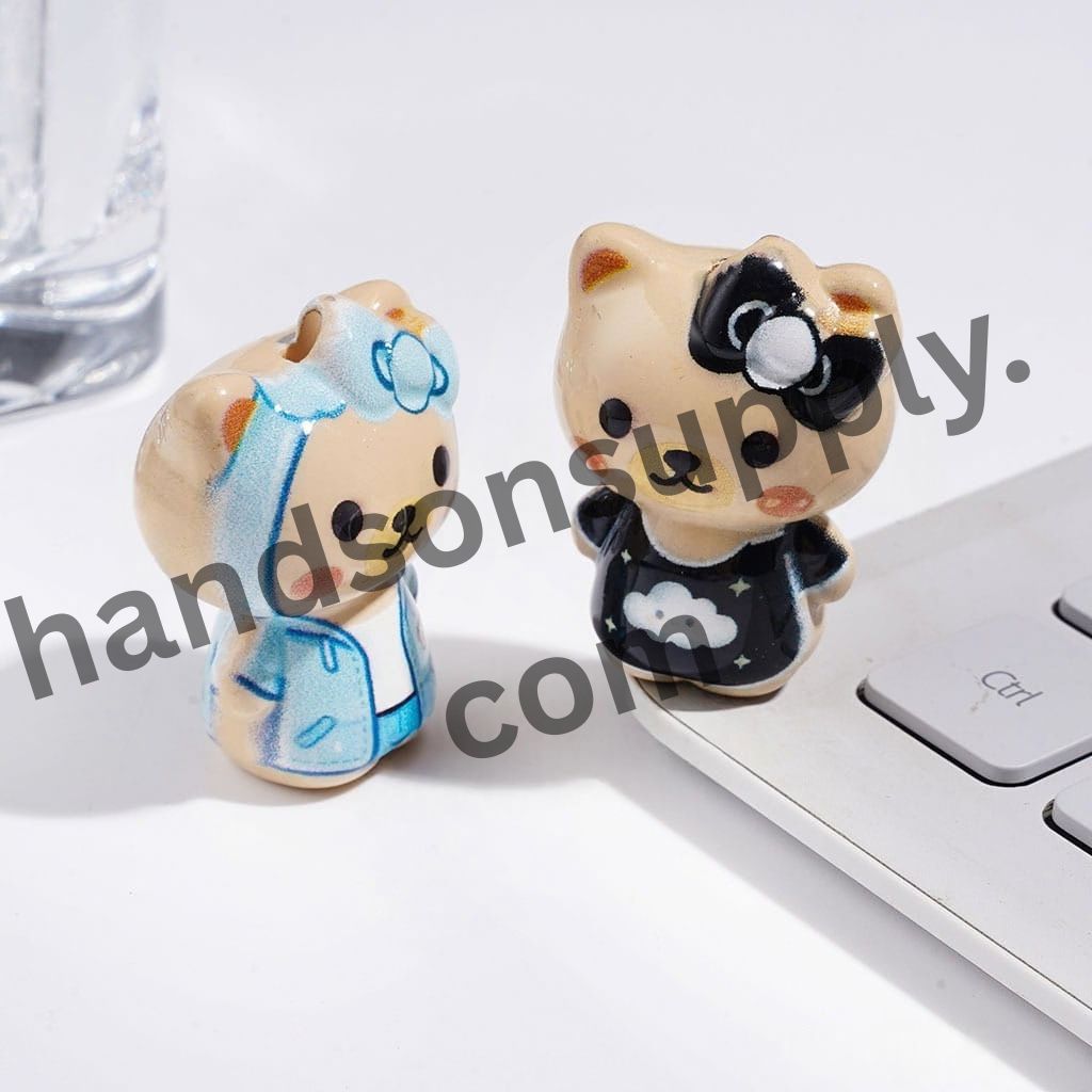 Adorable Bear Character in Assorted Style Outfit Acrylic Beads, Height 32MM Random Mix