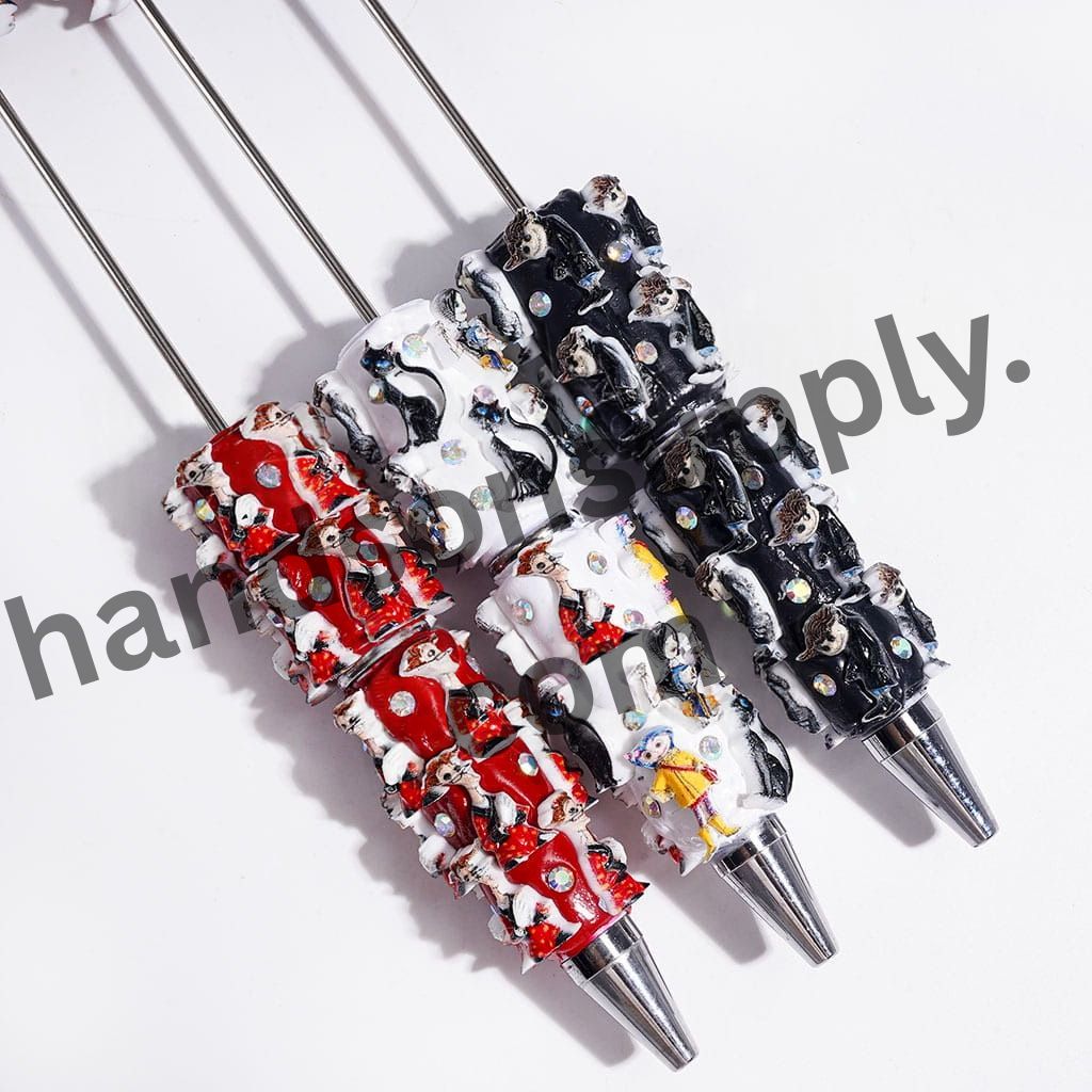 Spooky Ghost Mother and Girl Character Series with Sparkling AB Rhinestone Beadable Clay Pen