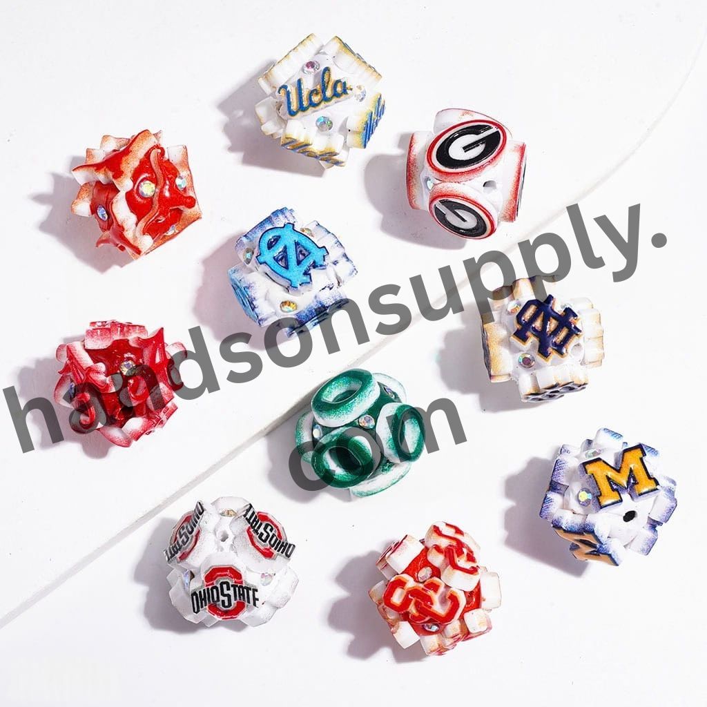 Spirited American College Football Team Series with Sparkling AB Rhinestones Clay Beads, 20MM, Random Mix