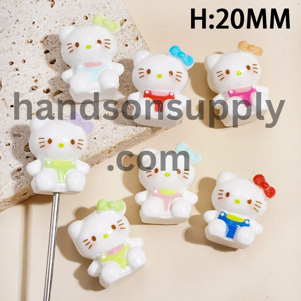 Cute Cat Character Sitting with Mini Bow & Dress Style Cartoon Theme Acrylic Beads for Pen Toppers Jewelry Accessories