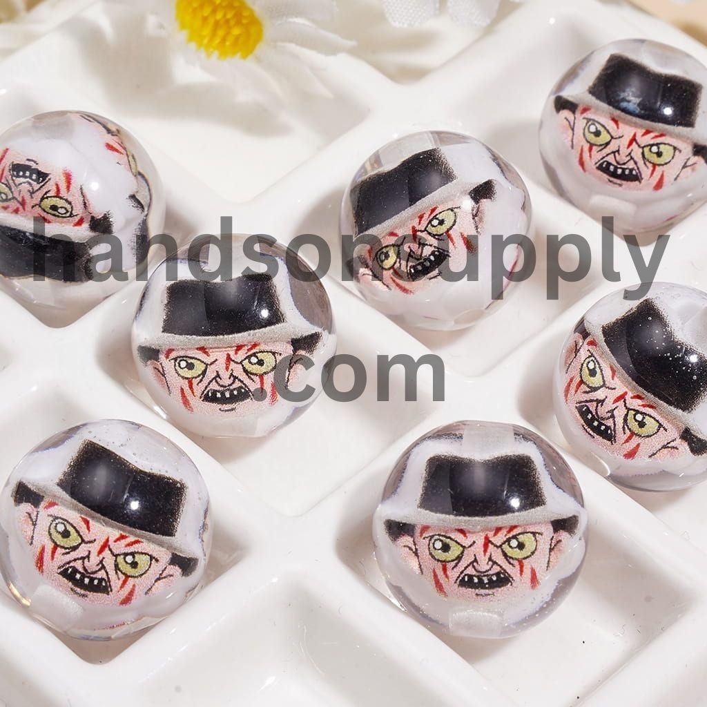 Spooky Horror Character Series Embedded Inside Transparent Round Acrylic Beads 16MM Random Mix