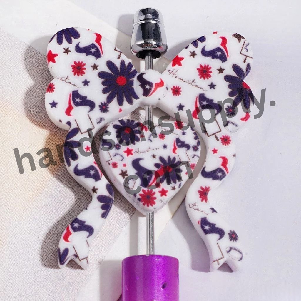 Houston American Football Team Collection with Heart & Bowtie-Shaped Silicone Focal Beads, 45*52MM