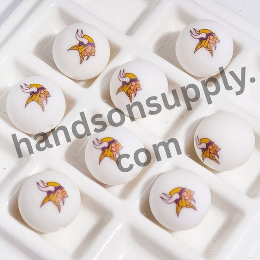 Minnesota Football Team Printed Round Silicone Beads For DIY Bracelets and Necklaces, 15MM