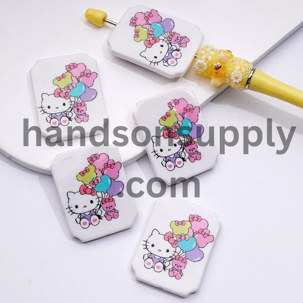Cute Cat Character with Blue Wings Ice Cream Drives a Car Adorable Character Unicorn Balloons Rectangle Flat Acrylic Beads, Around 45*35MM