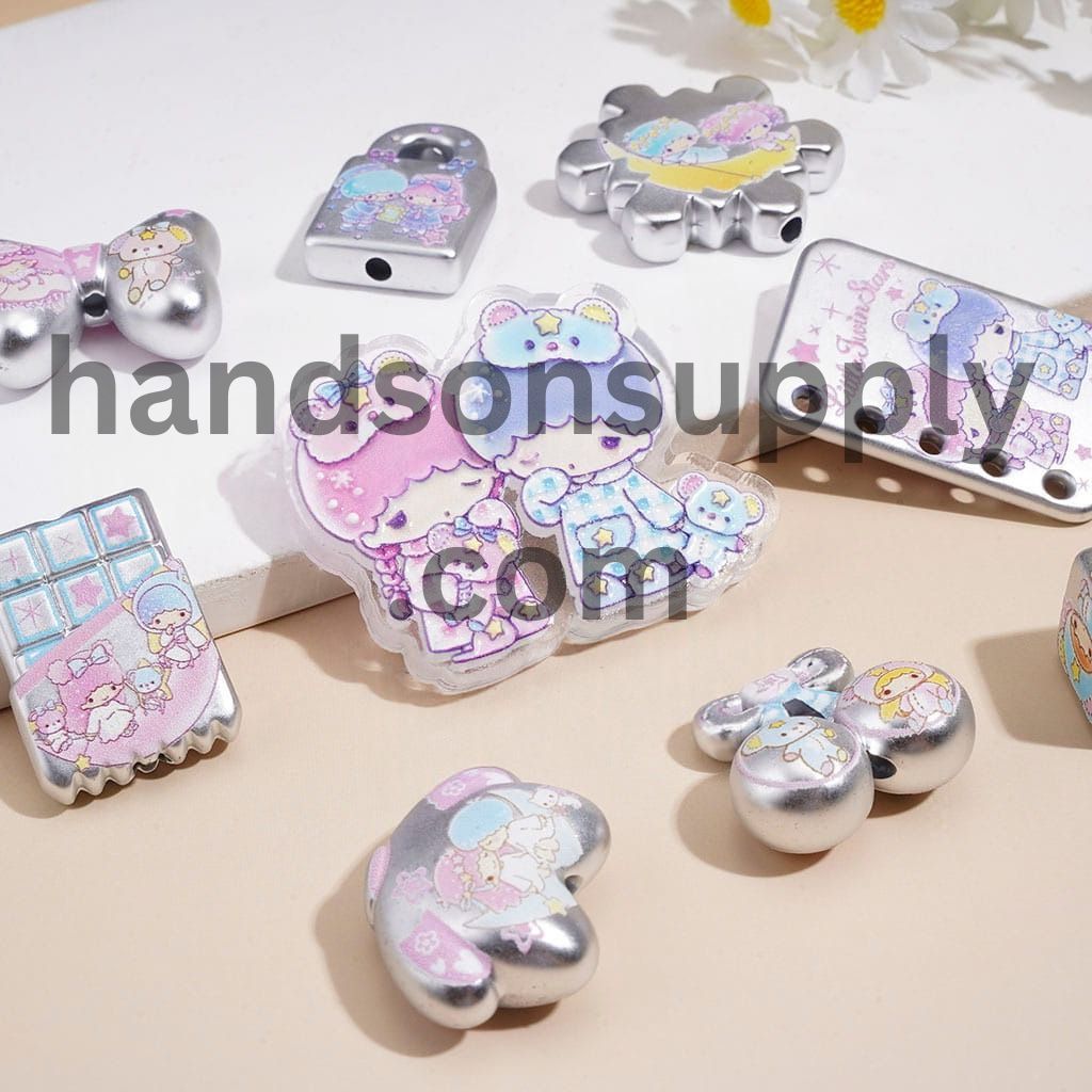 Acrylic Beads Pendants Twin Double Star Fairy Series, Various Shapes, Random Mix