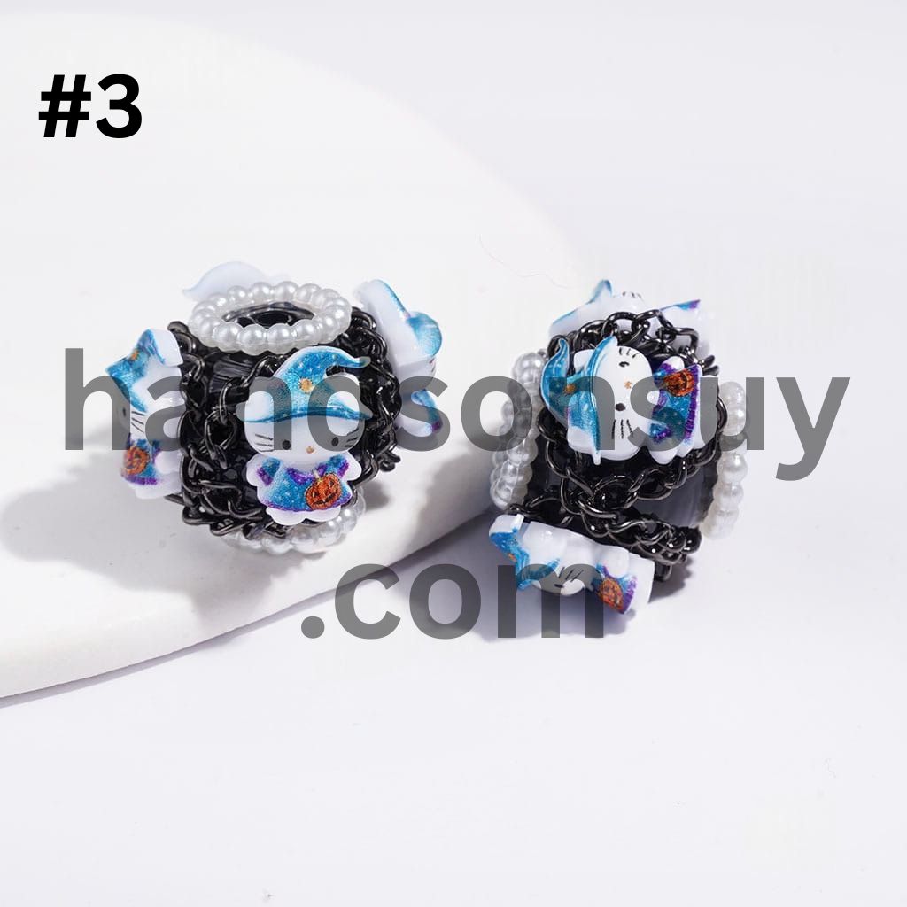 Hand-Made Acrylic Beads Halloween Cute Cat Character Series, w White Pearl & Gun Black Chains, 20MM Multi Colors
