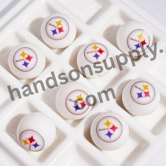 American Football Pittsburgh Team Four-Pointed Star Printed Round Silicone Beads, 15MM