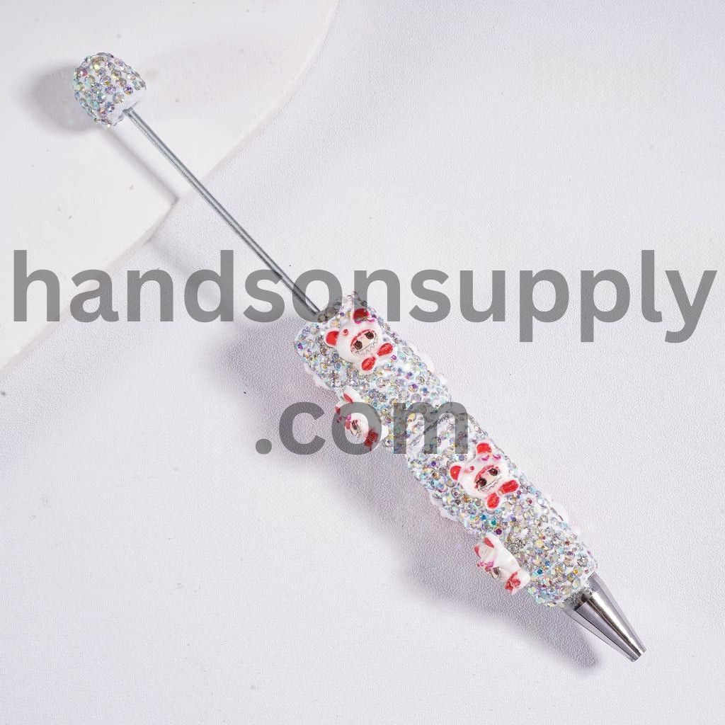 Cute Monster Doll Mystic clown Head with Luminous AB Rhinestones Bear Style Hat Beadable Clay Pen