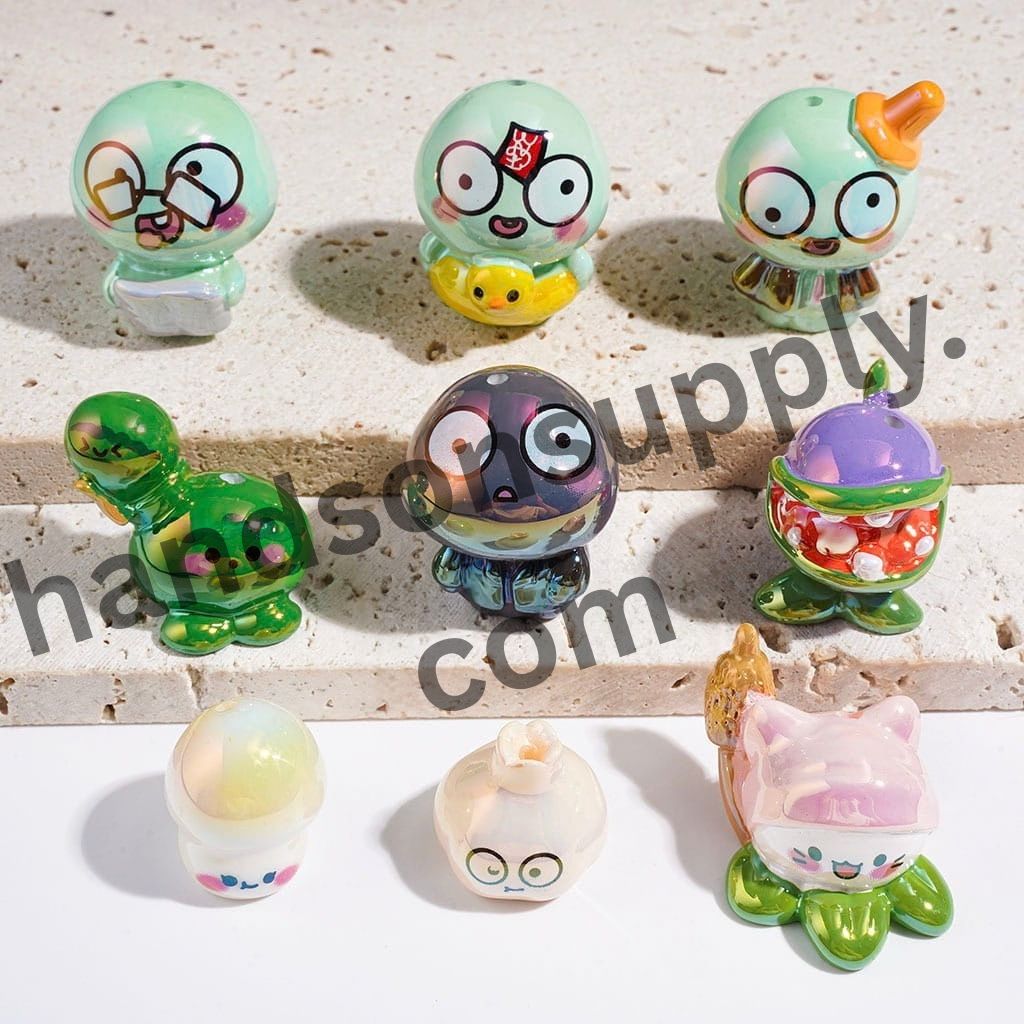 UV-Coated Cute Garden Plant & Zombie Game Character Series Acrylic Beads, Random Mix