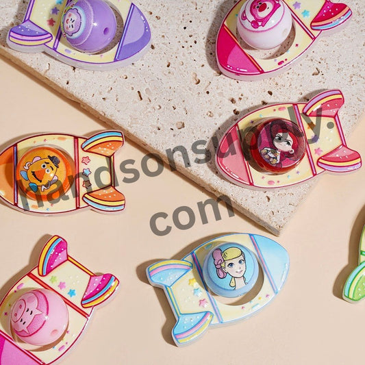 Classic Animation Character Rocket Frame & Round Acrylic Beads Set, Random Mix