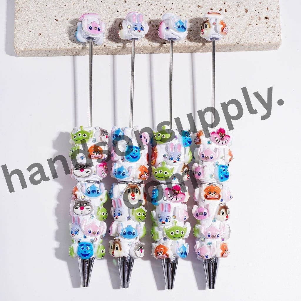 Assorted Classic Cartoon Character Head Designs with Sparkling AB Rhinestones Beadable Clay Pens