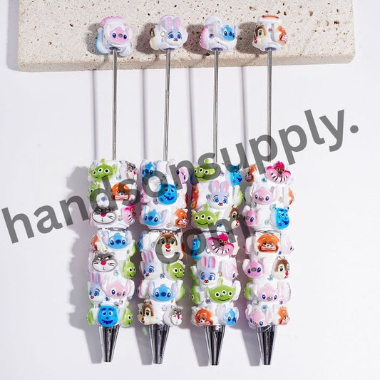Assorted Classic Cartoon Character Head Designs with Sparkling AB Rhinestones Beadable Clay Pens
