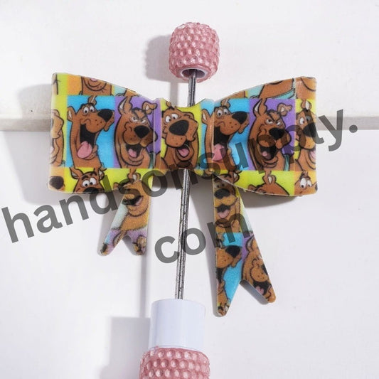 UV-Printed Cute Brown Dog Character Soft Bowtie Shape Silicone Focal Beads, 53*59MM